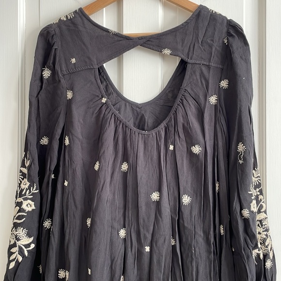 Free People Sweet Tennessee Black Cream Embroidered Swing Lightweight Dress - Picture 7 of 7